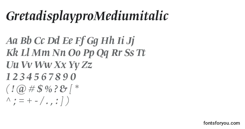 Fuente GretadisplayproMediumitalic - alfabeto, números, caracteres especiales