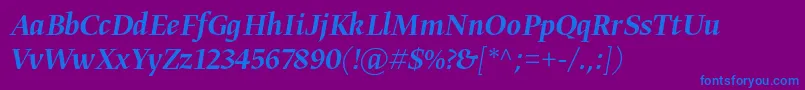 Czcionka GretadisplayproMediumitalic – niebieskie czcionki na fioletowym tle