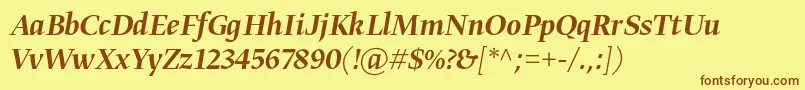 Fonte GretadisplayproMediumitalic – fontes marrons em um fundo amarelo