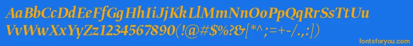 Saiba mais sobre a fonte GretadisplayproMediumitalic Fonte GretadisplayproMediumitalic – fontes laranjas em um fundo azul
