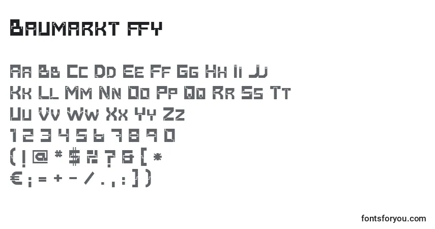 A fonte Baumarkt ffy – alfabeto, números, caracteres especiais