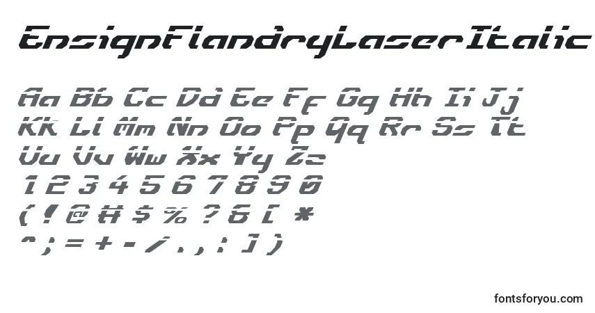 A fonte EnsignFlandryLaserItalic – alfabeto, números, caracteres especiais