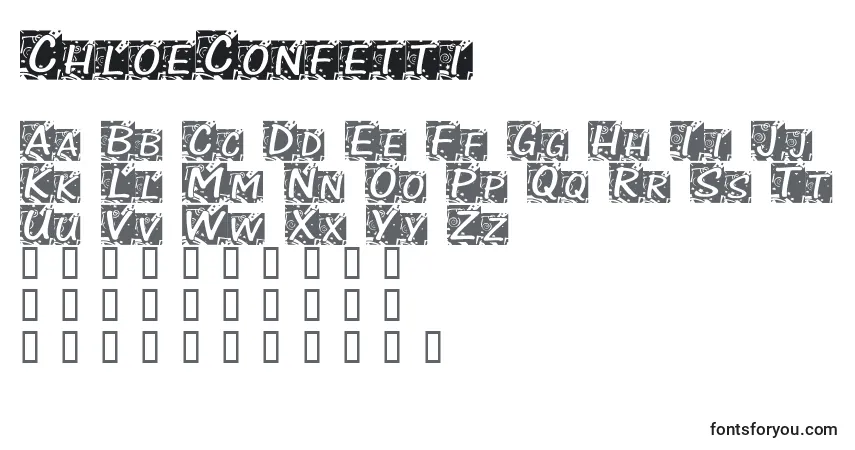 ChloeConfetti Font – alphabet, numbers, special characters