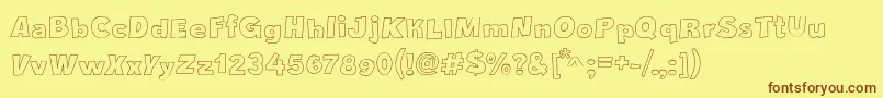 CrazyKrabsOutline-Schriftart – Braune Schriften auf gelbem Hintergrund