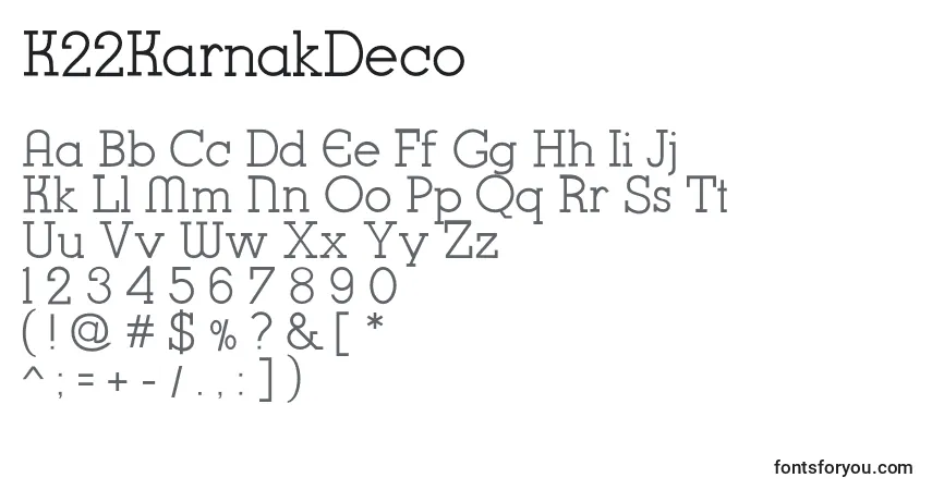 A fonte K22KarnakDeco – alfabeto, números, caracteres especiais