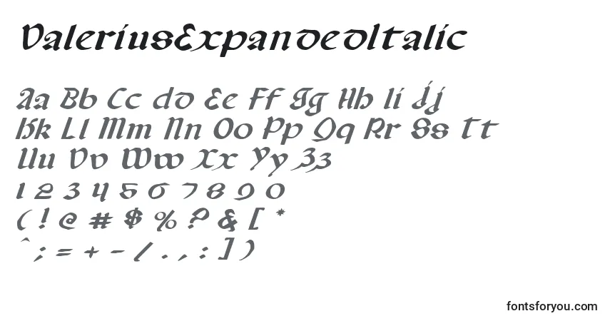 Шрифт ValeriusExpandedItalic – алфавит, цифры, специальные символы