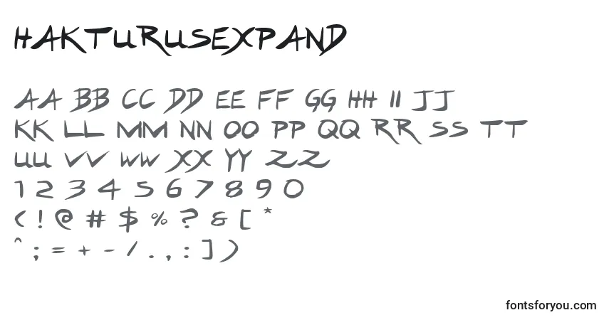 Czcionka Hakturusexpand – alfabet, cyfry, specjalne znaki