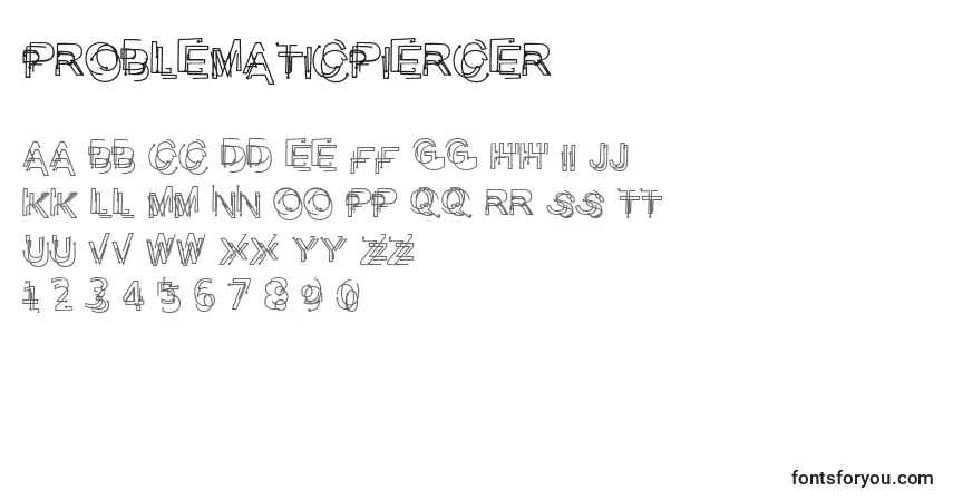 Schriftart Problematicpiercer (38143) – Alphabet, Zahlen, spezielle Symbole