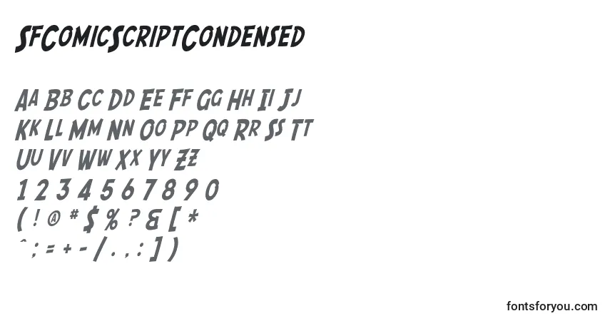 A fonte SfComicScriptCondensed – alfabeto, números, caracteres especiais