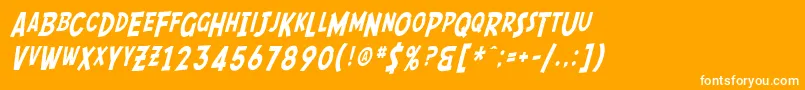 Fonte SfComicScriptCondensed – fontes brancas em um fundo laranja
