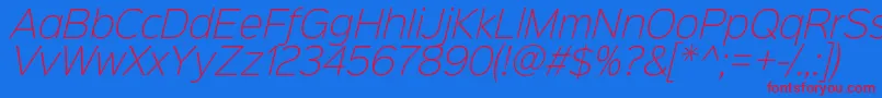 Sinkinsans200xlightitalic-Schriftart – Rote Schriften auf blauem Hintergrund