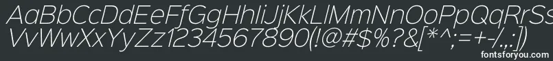 Sinkinsans200xlightitalic-fontti – valkoiset fontit mustalla taustalla