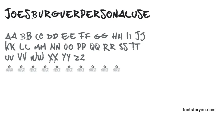 A fonte JoesBurguerPersonalUse – alfabeto, números, caracteres especiais