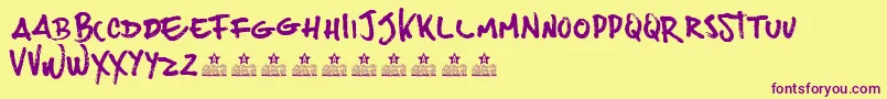 JoesBurguerPersonalUse-fontti – violetit fontit keltaisella taustalla