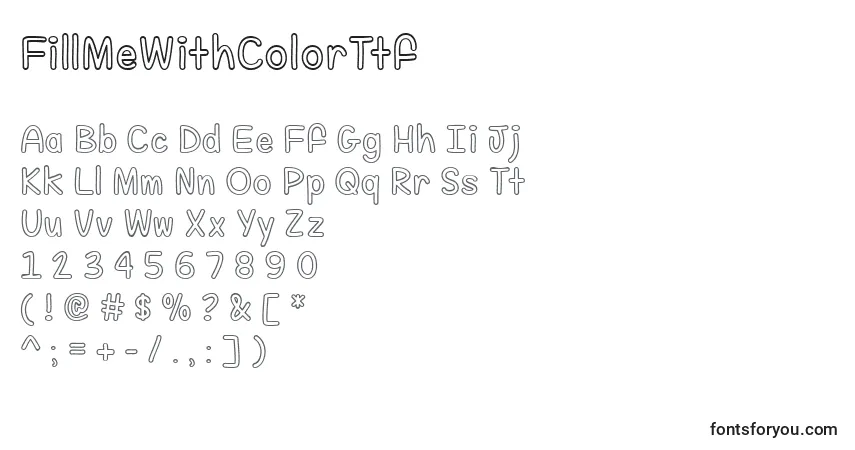 Czcionka FillMeWithColorTtf – alfabet, cyfry, specjalne znaki