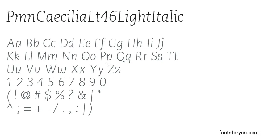 PmnCaeciliaLt46LightItalic-fontti – aakkoset, numerot, erikoismerkit