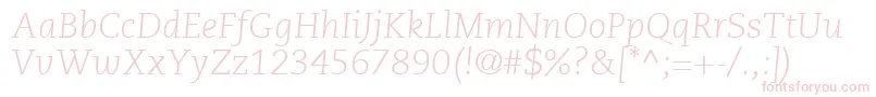 フォントPmnCaeciliaLt46LightItalic – 白い背景にピンクのフォント