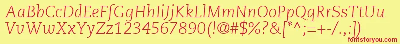 フォントPmnCaeciliaLt46LightItalic – 赤い文字の黄色い背景