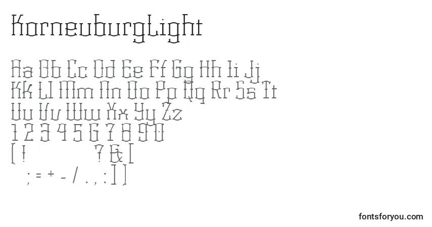 A fonte KorneuburgLight – alfabeto, números, caracteres especiais