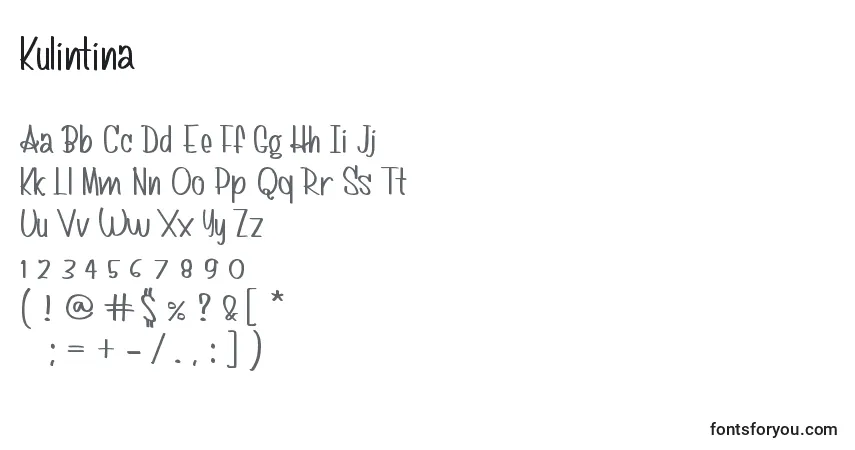 A fonte Kulintina – alfabeto, números, caracteres especiais