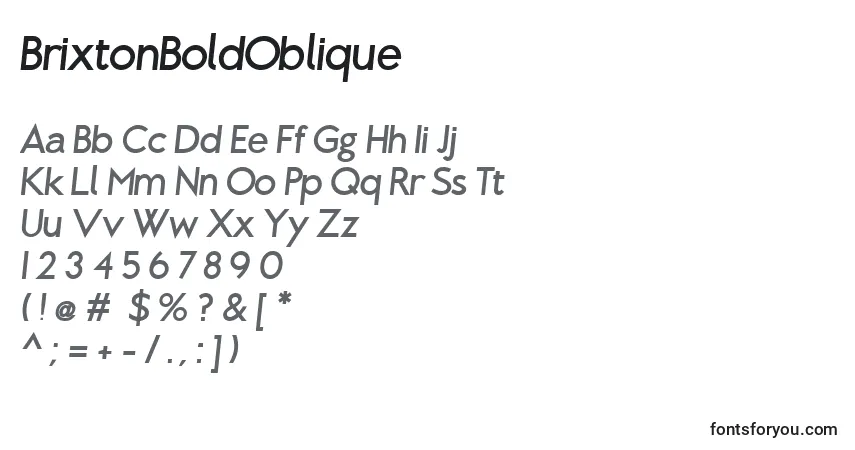 Шрифт BrixtonBoldOblique – алфавит, цифры, специальные символы