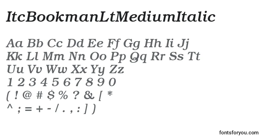 A fonte ItcBookmanLtMediumItalic – alfabeto, números, caracteres especiais