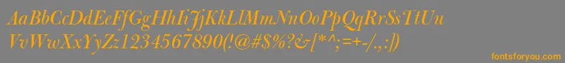 フォントBulmermtstdItalicdisplay – オレンジの文字は灰色の背景にあります。