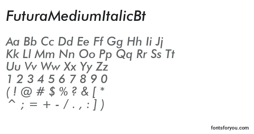 Czcionka FuturaMediumItalicBt – alfabet, cyfry, specjalne znaki