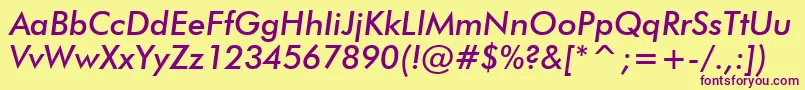 FuturaMediumItalicBt Font – Purple Fonts on Yellow Background
