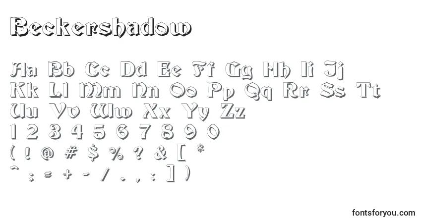 Шрифт Beckershadow – алфавит, цифры, специальные символы