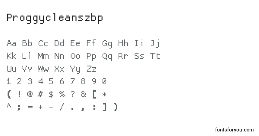 Czcionka Proggycleanszbp – alfabet, cyfry, specjalne znaki