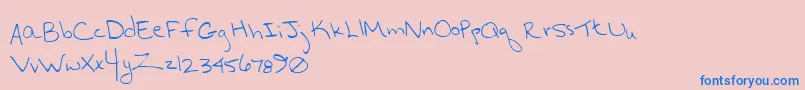 HurryupHurryup-Schriftart – Blaue Schriften auf rosa Hintergrund