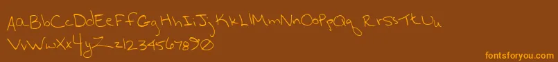 HurryupHurryup-Schriftart – Orangefarbene Schriften auf braunem Hintergrund