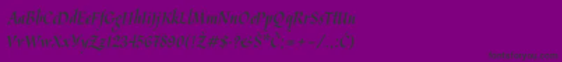 フォントKaligraflatin – 紫の背景に黒い文字