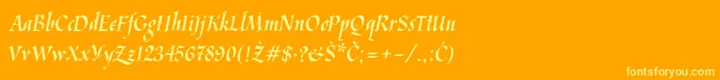 フォントKaligraflatin – オレンジの背景に黄色の文字