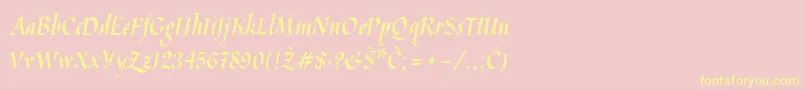 Kaligraflatin-Schriftart – Gelbe Schriften auf rosa Hintergrund