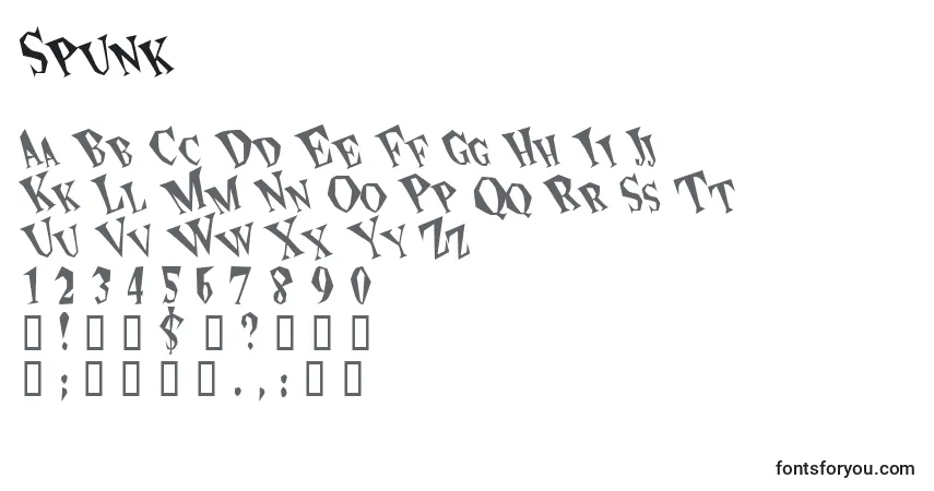 Czcionka Spunk – alfabet, cyfry, specjalne znaki