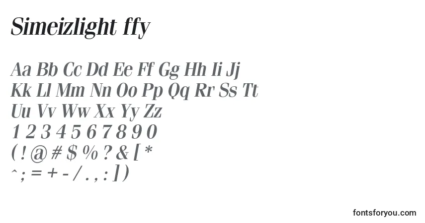 A fonte Simeizlight ffy – alfabeto, números, caracteres especiais