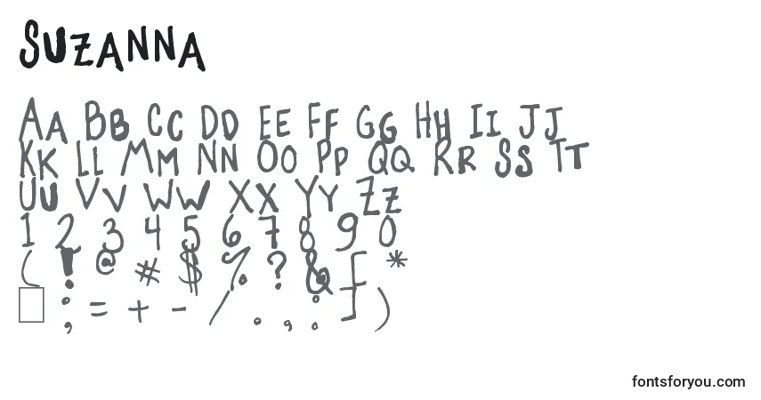 A fonte Suzanna – alfabeto, números, caracteres especiais