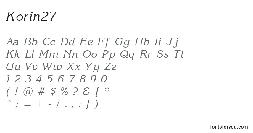 Шрифт Korin27 – алфавит, цифры, специальные символы