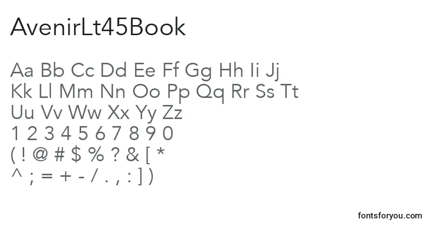 A fonte AvenirLt45Book – alfabeto, números, caracteres especiais