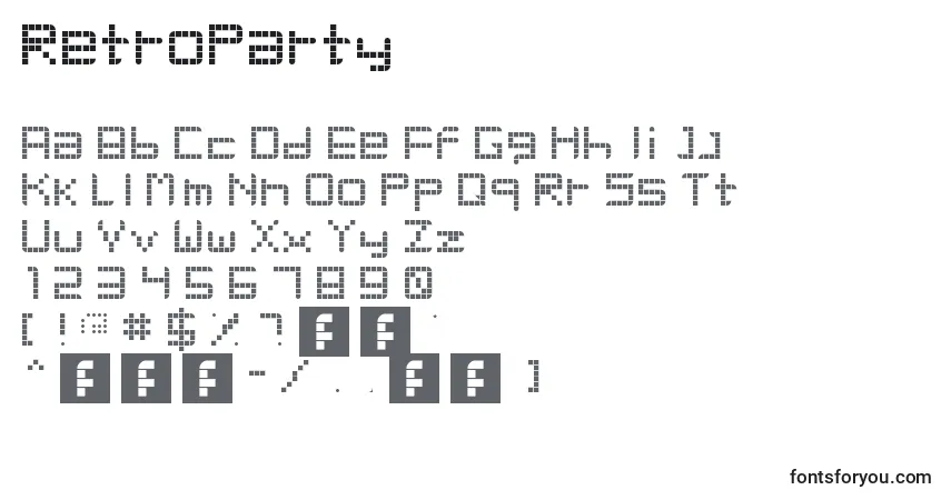 Шрифт RetroParty – алфавит, цифры, специальные символы