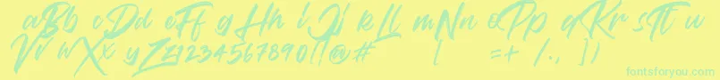 Więcej informacji o czcionce VaughanHandstylishfontDemo Czcionka VaughanHandstylishfontDemo – zielone czcionki na żółtym tle