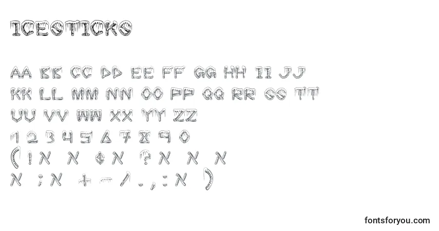 A fonte IceSticks – alfabeto, números, caracteres especiais