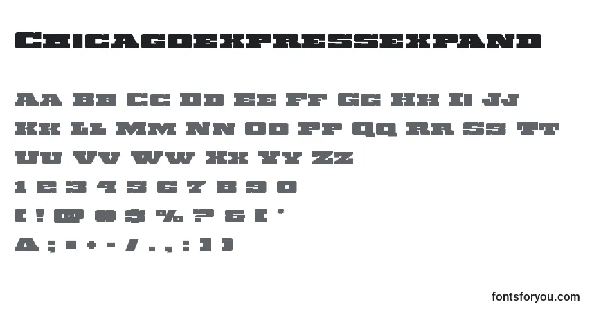 Czcionka Chicagoexpressexpand – alfabet, cyfry, specjalne znaki