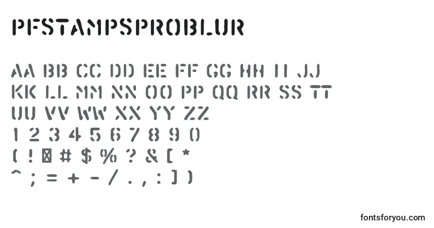 A fonte PfstampsproBlur – alfabeto, números, caracteres especiais