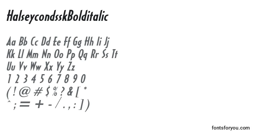 Schriftart HalseycondsskBolditalic – Alphabet, Zahlen, spezielle Symbole