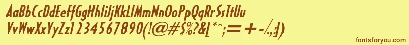 フォントHalseycondsskBolditalic – 茶色の文字が黄色の背景にあります。