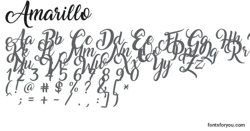 A fonte Amarillo (38223) – alfabeto, números, caracteres especiais