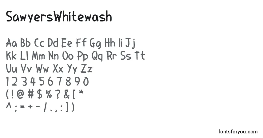 A fonte SawyersWhitewash – alfabeto, números, caracteres especiais